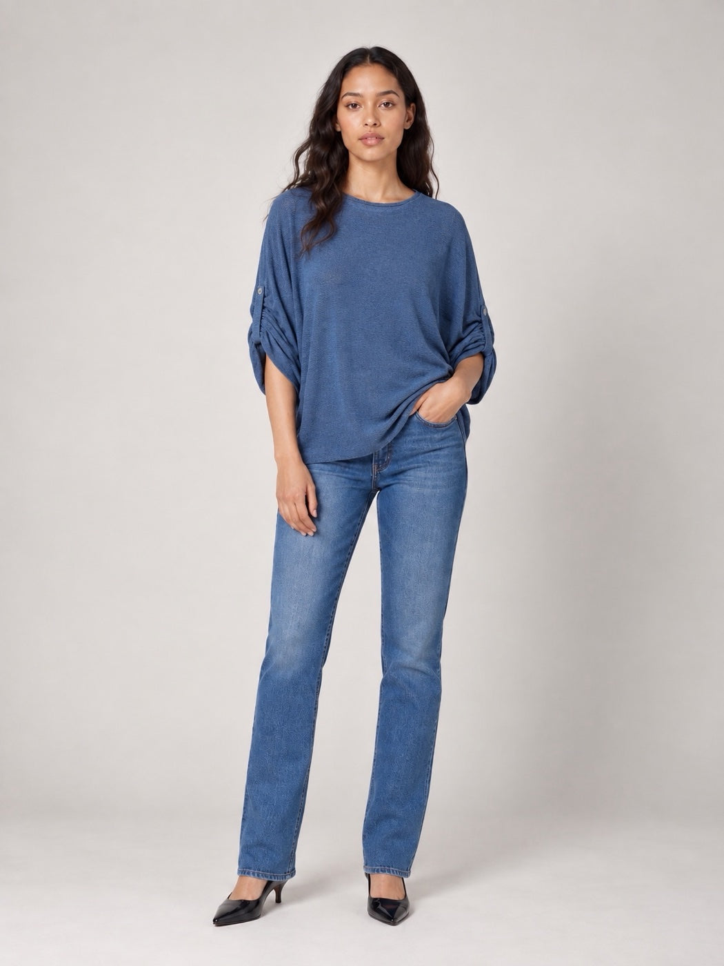 Balloon Sleeve soft knit Sweater - Denim