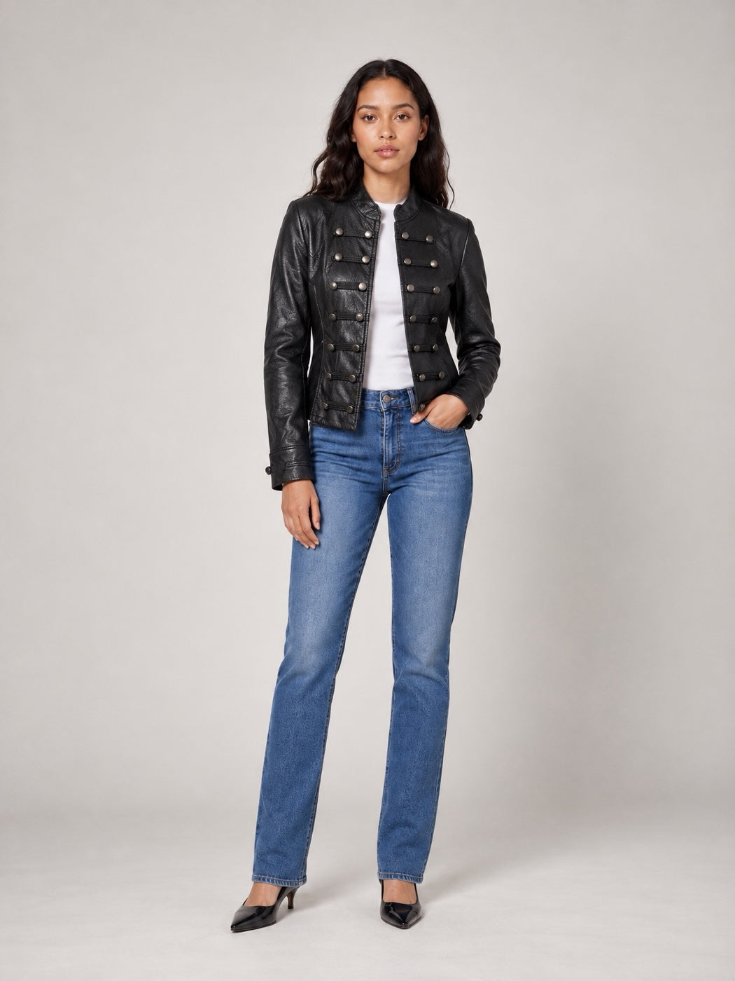 Military-Inspired Button Jacket - Black