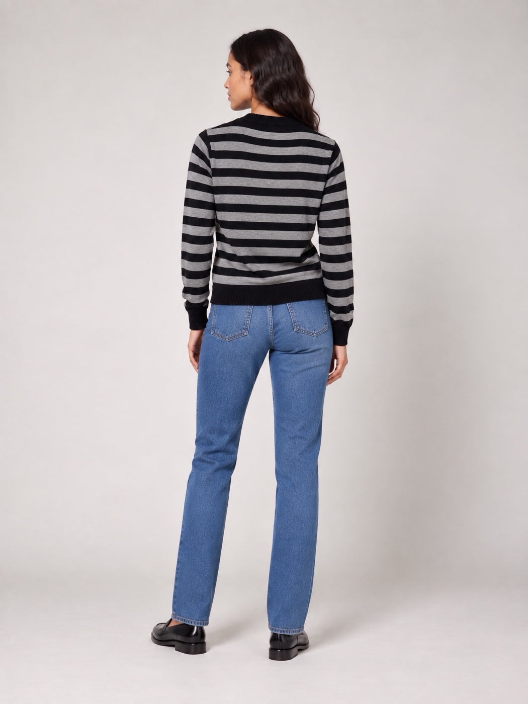 Striped Crew Neck Jumper - Grey/black (2)