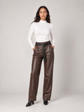Faux Leather Wide-Leg Trousers - Chocolate