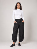 Pinstripe Pleated Cropped Trousers - Black