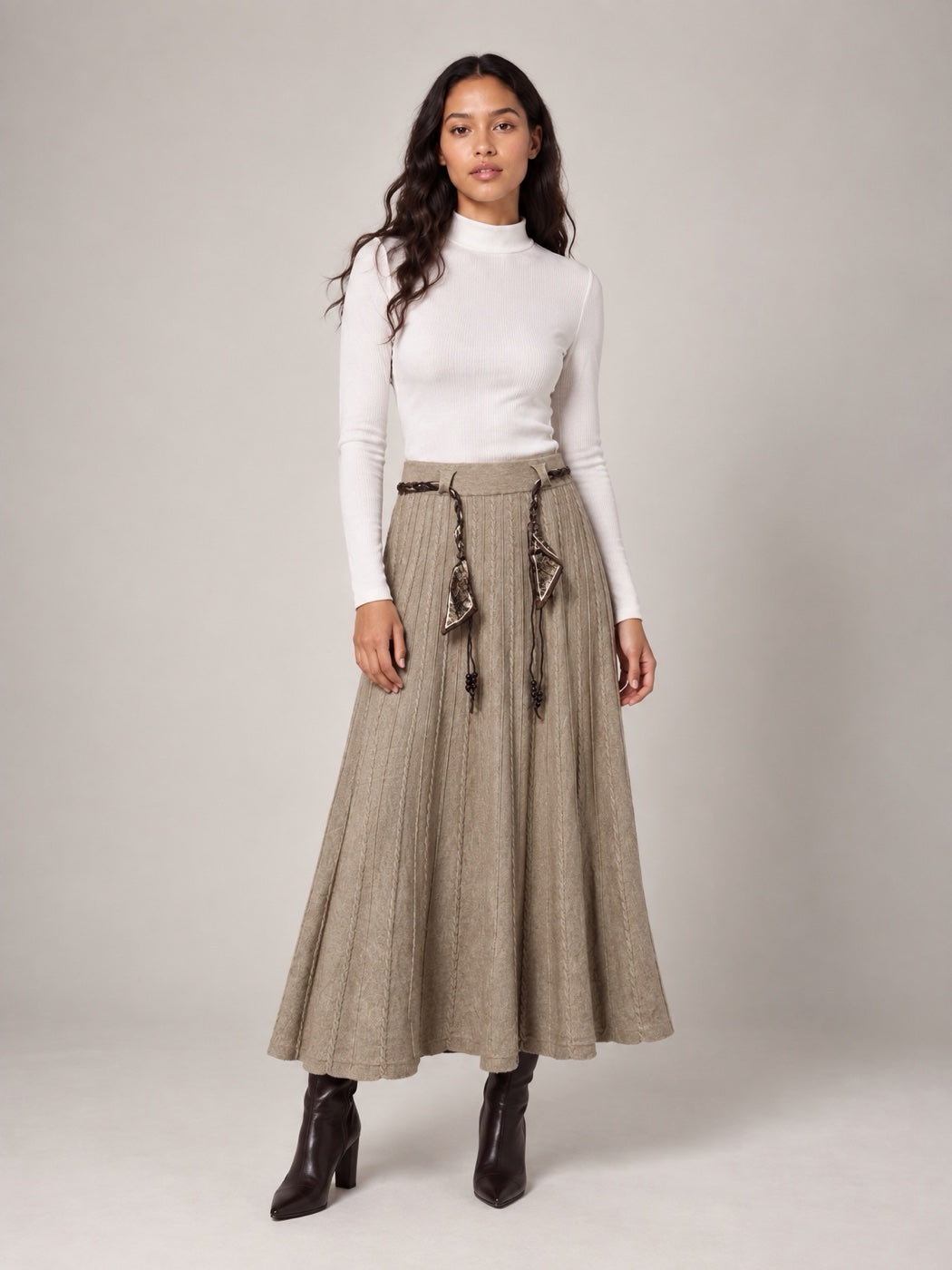 Pleated Maxi Skirt - Latte