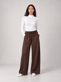 Wide-Leg Drawstring Trousers - Chocolate