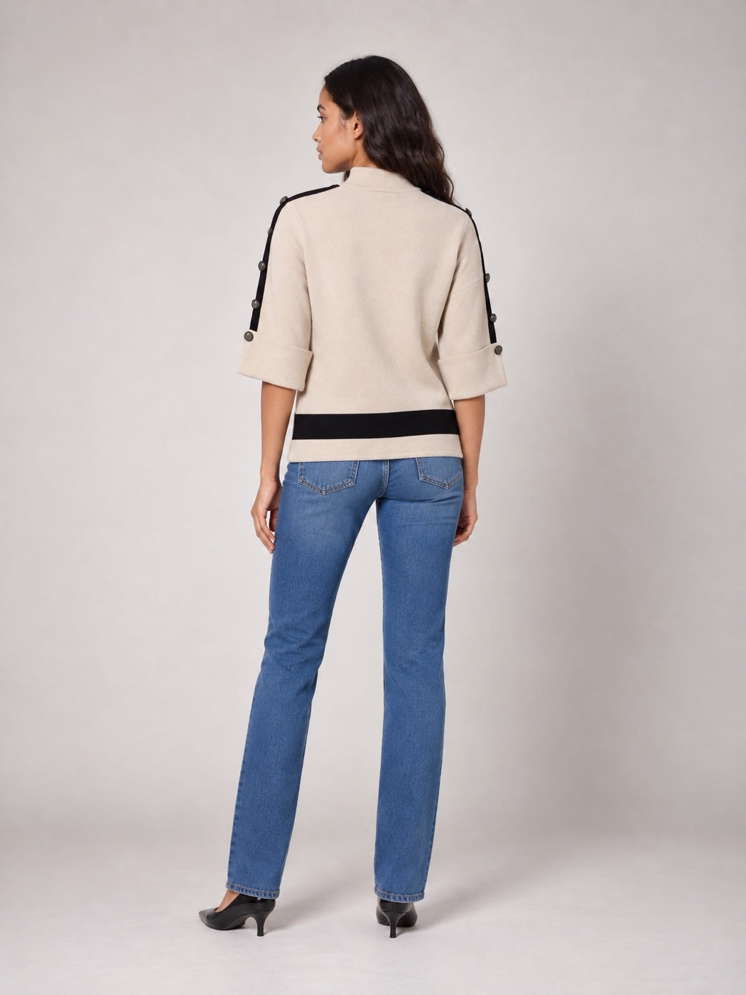 Mock Neck Button Sleeve Knit - Stone (2)