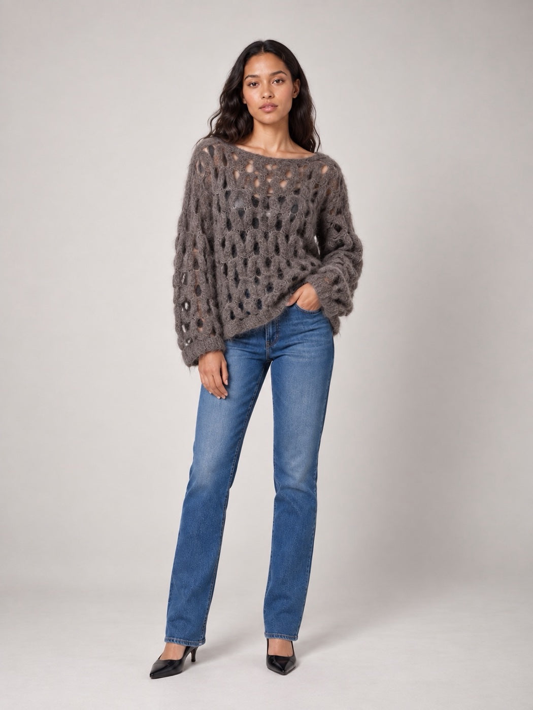 Openwork Knit Jumper - Mocha
