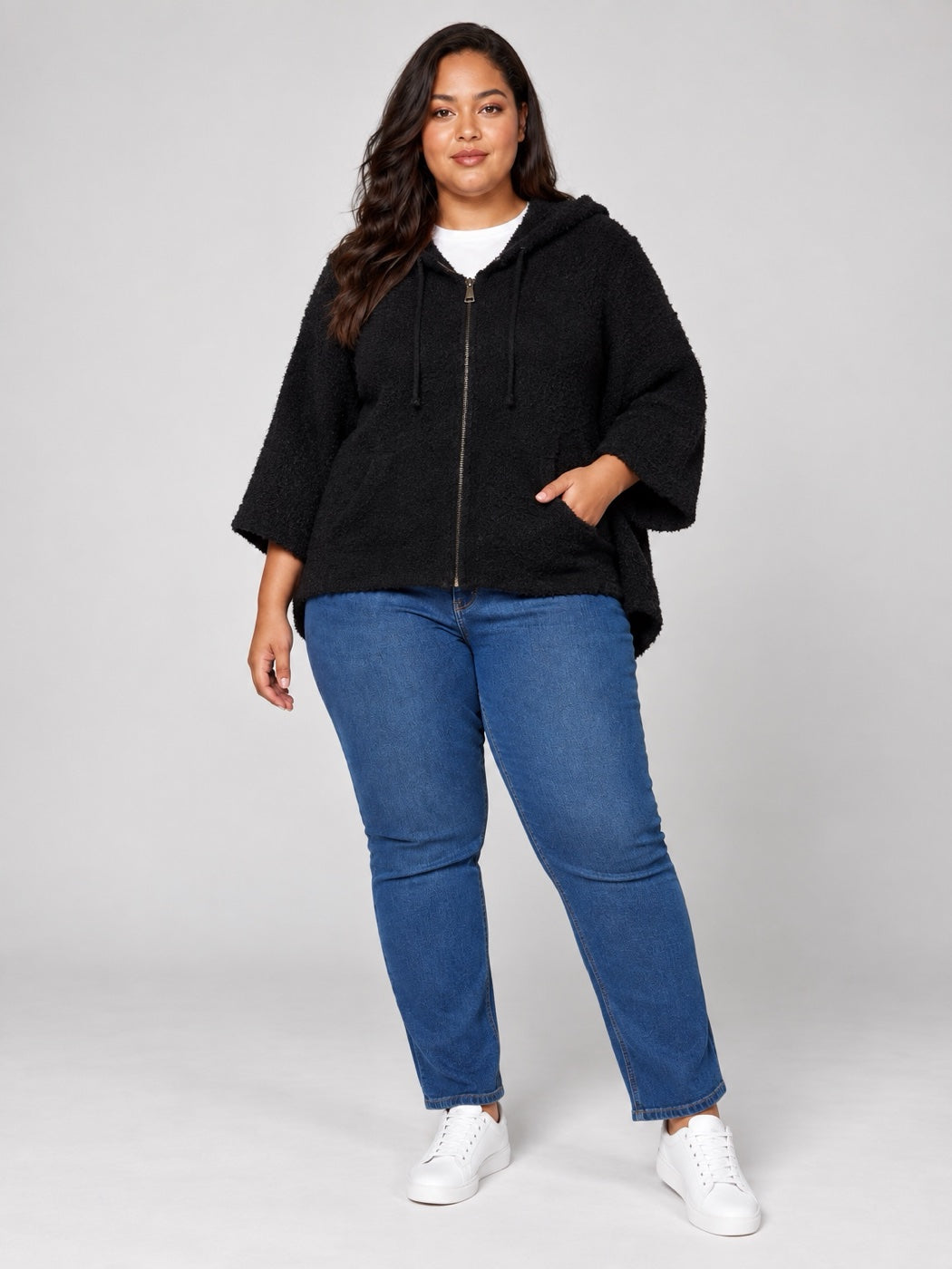 Short Sleeve Zip Hoodie - Black