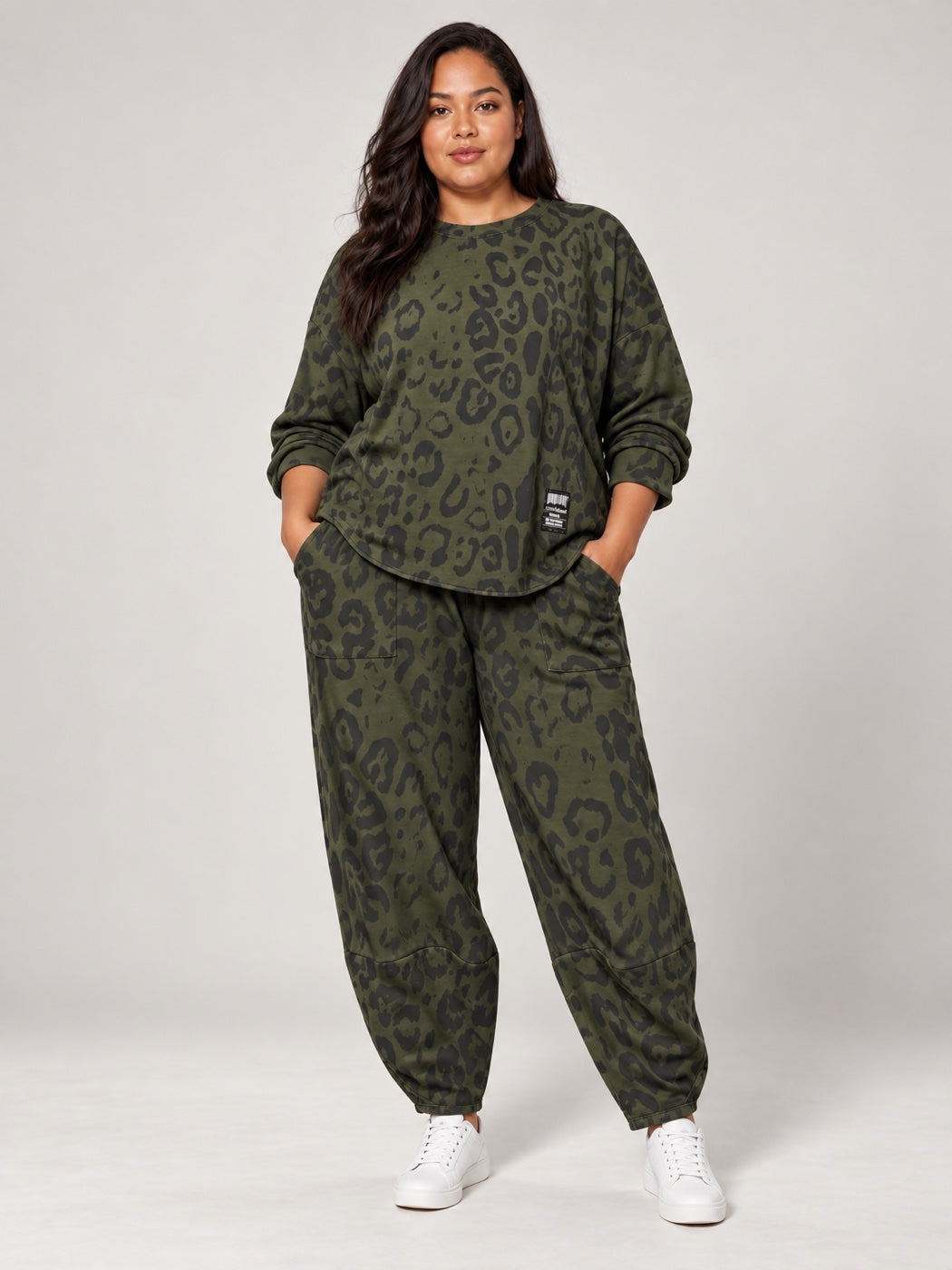 Leopard Print Relaxed Fit Matching Set - Khaki