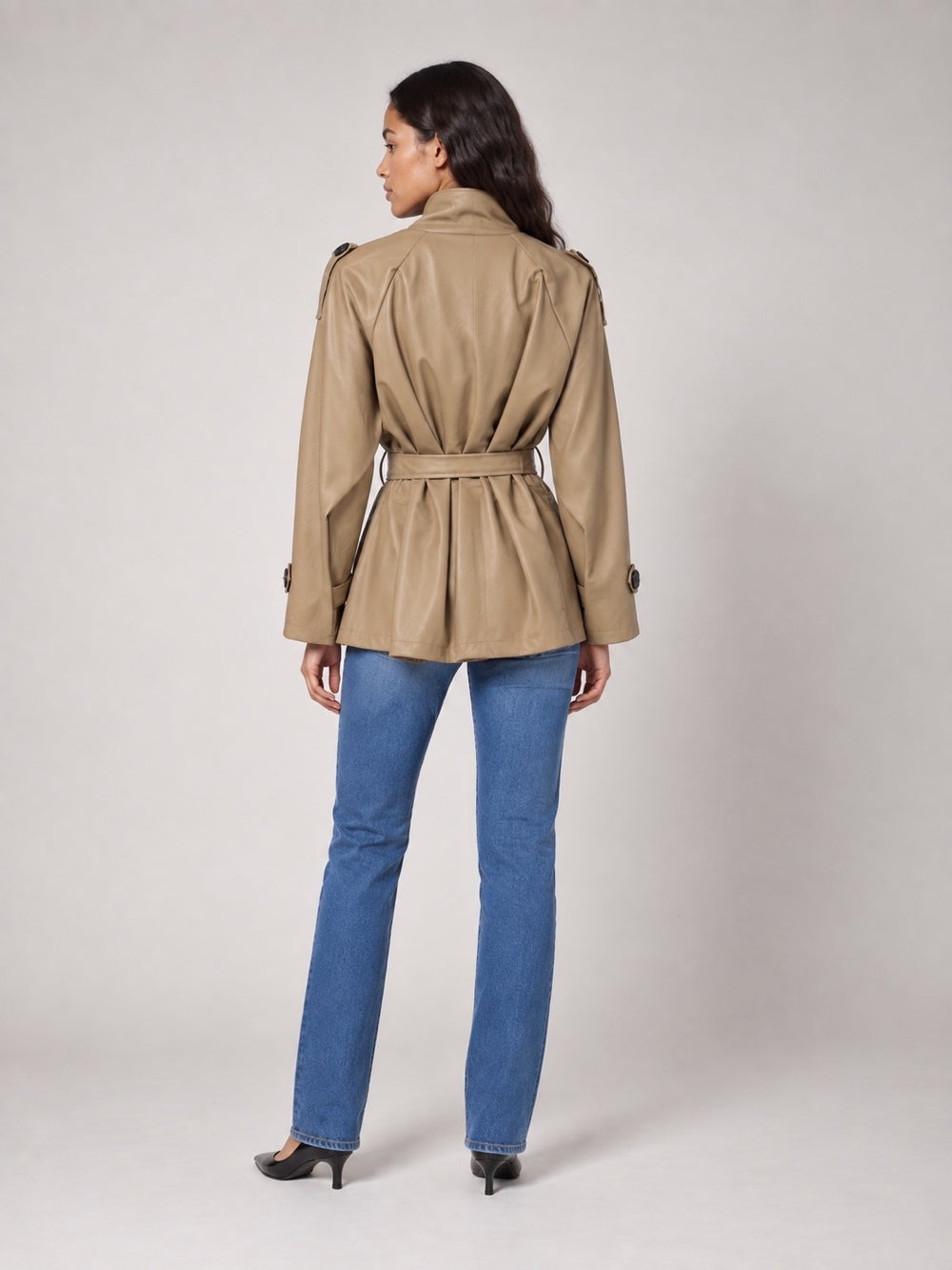 Belted Faux Leather Jacket - Latte (2)