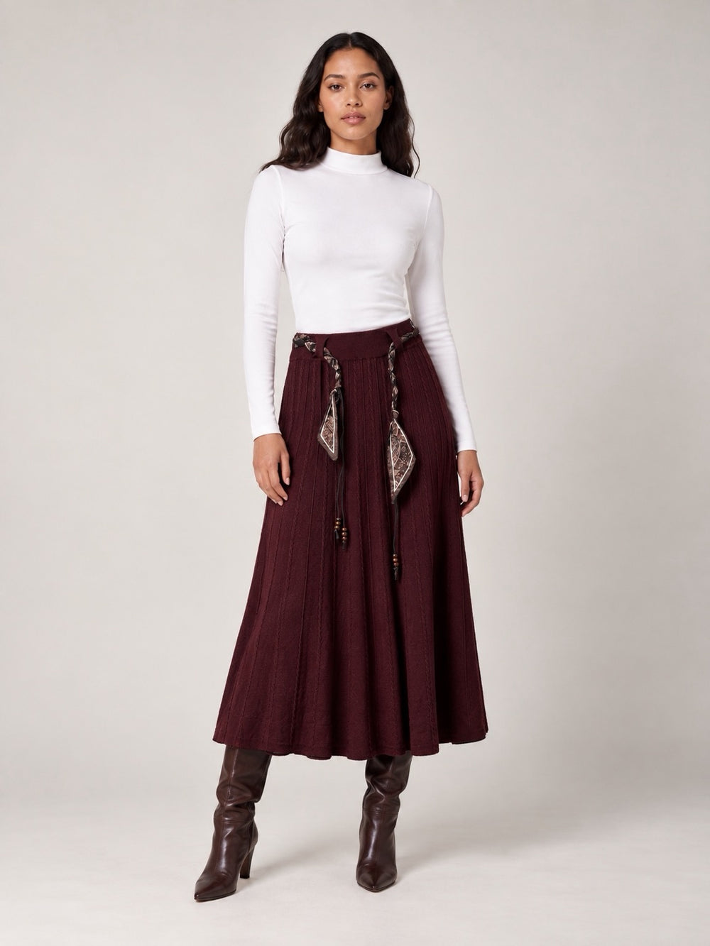 Pleated Maxi Skirt - Wine