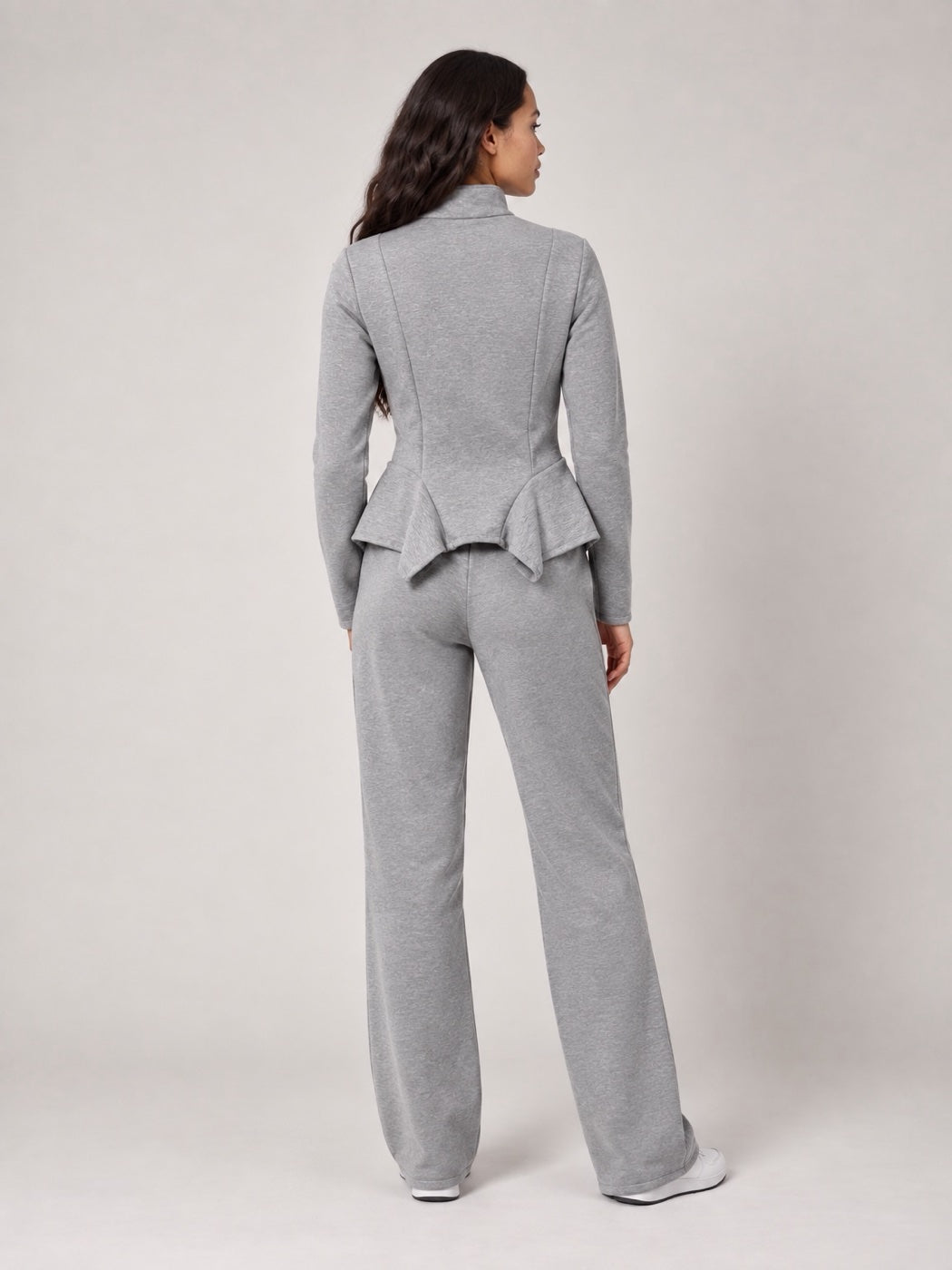Sculpted Peplum Tracksuit Set - Grey (2)