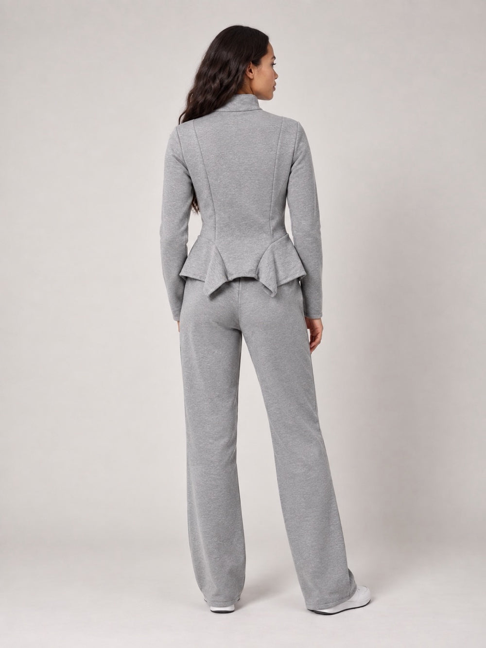 Sculpted Peplum Tracksuit Set - Grey (2)