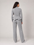 Sculpted Peplum Tracksuit Set - Grey (2)