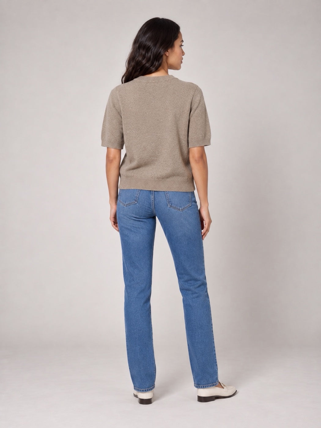 Textured Knit Short Sleeve Jumper - Stone (2)