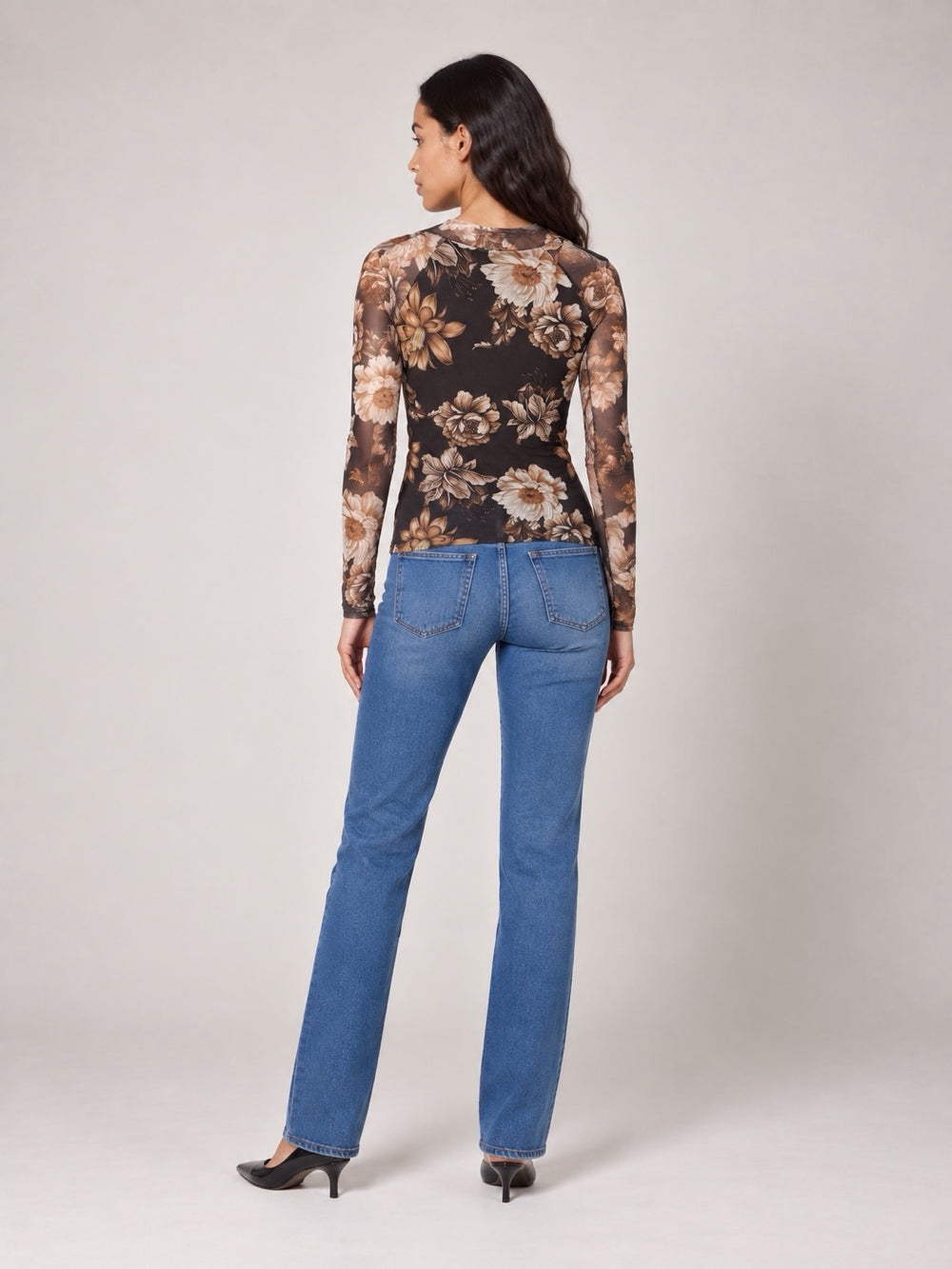 Floral Print Mesh Top - Chocolate Floral (2)
