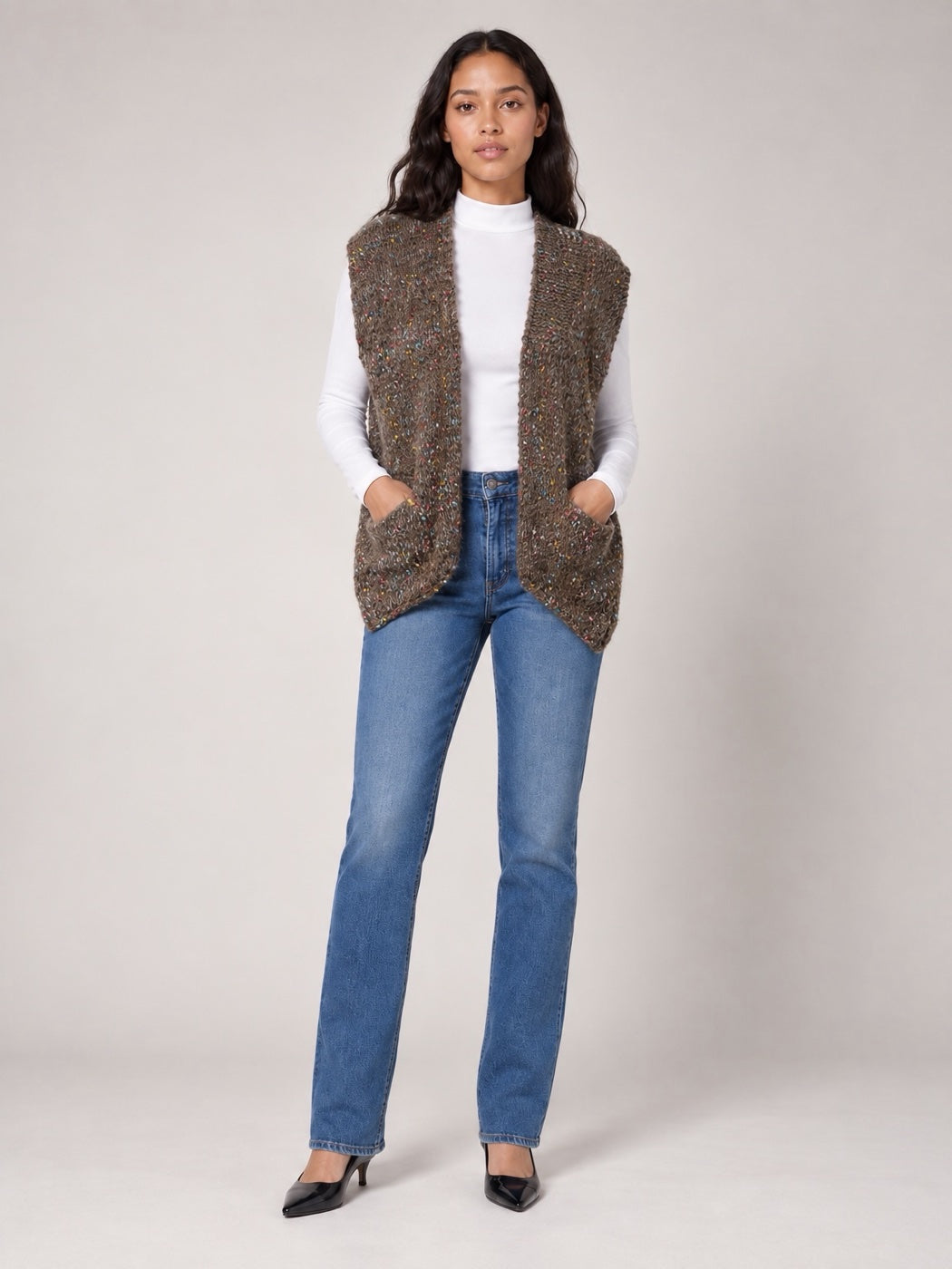 Popcorn Yarn Knit waistcoat  - Mocha