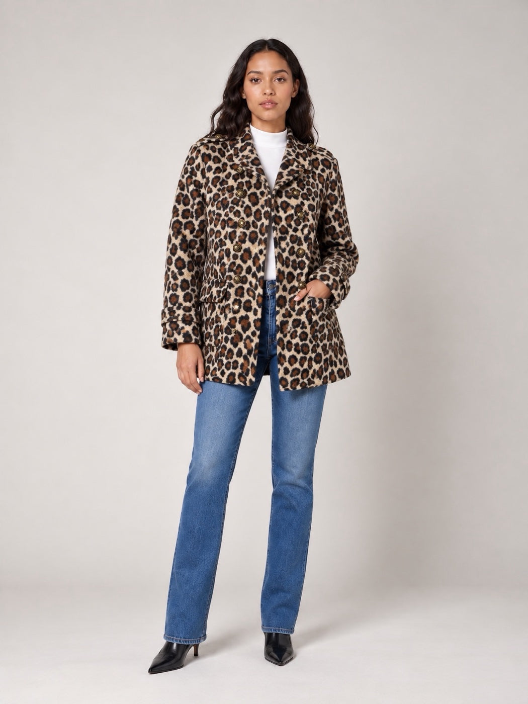 Leopard Print Double-Breasted Jacket - Leopard Print