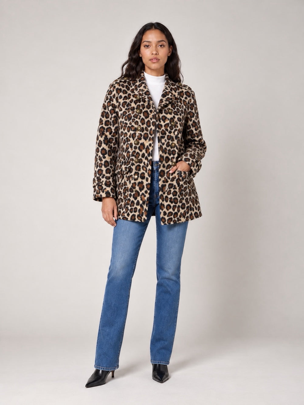 Leopard Print Double-Breasted Jacket - Leopard Print
