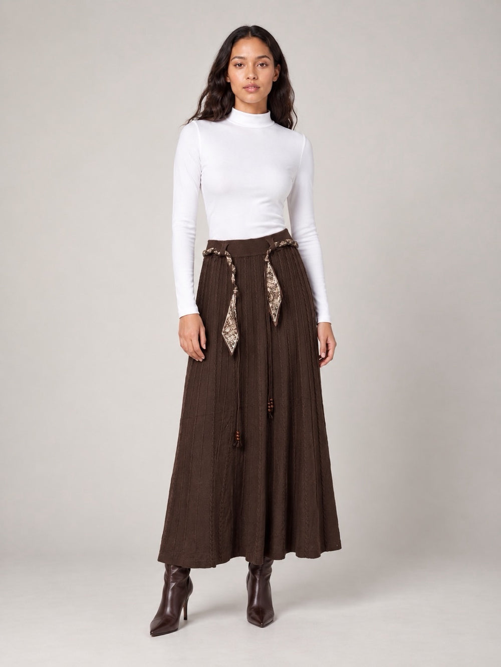 Pleated Maxi Skirt - Chocolate