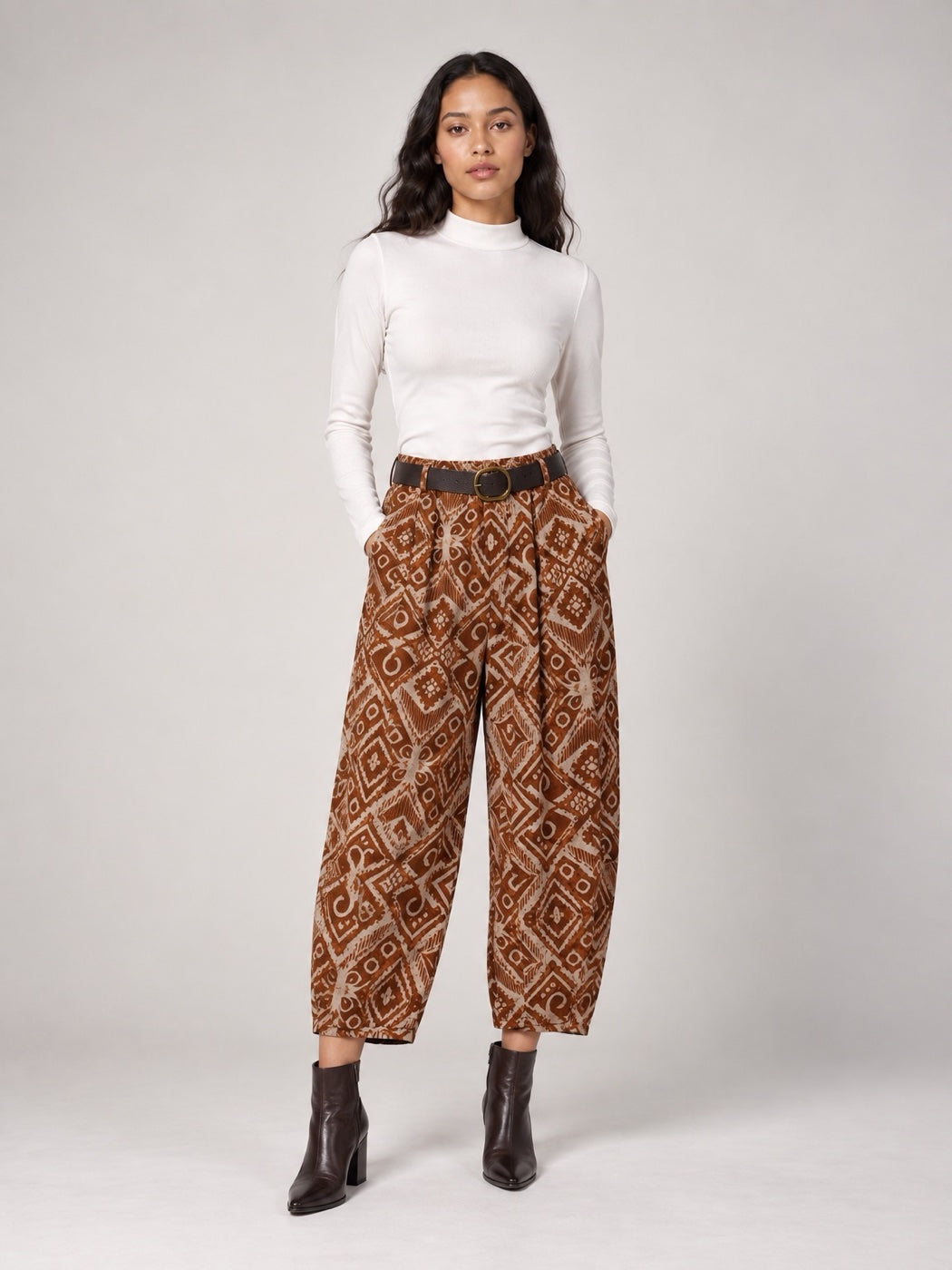 Geometric Print Trousers - Rust