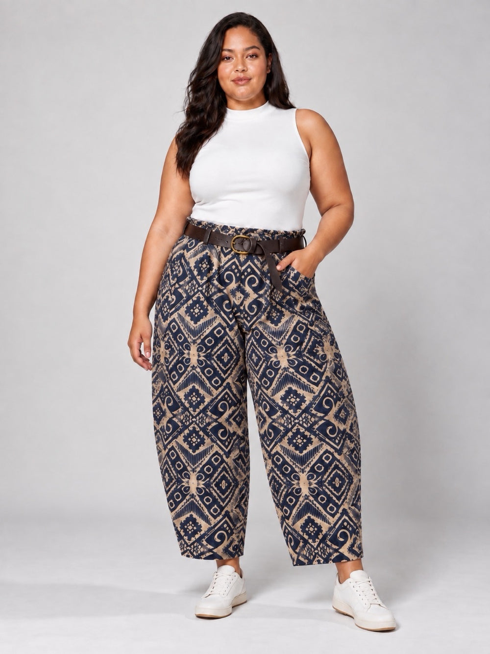 Geometric Print Trousers - Navy