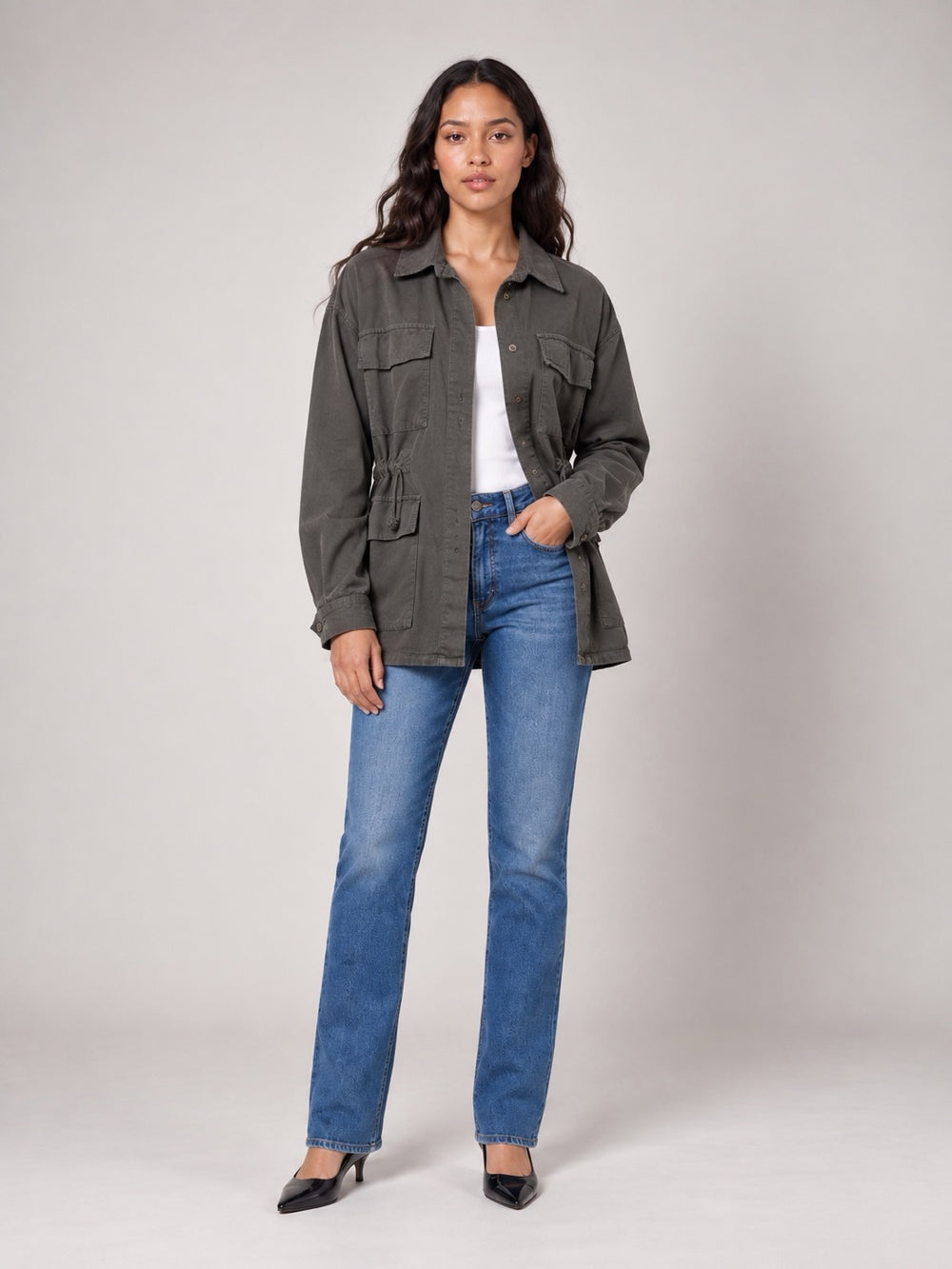 Utility Jacket with Drawstring Waist - Slate