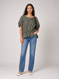 Gathered Blouson Top - Khaki
