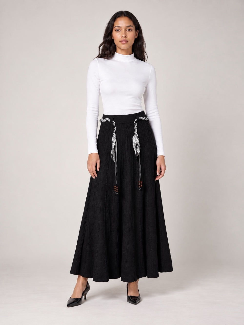 Pleated Maxi Skirt - Black