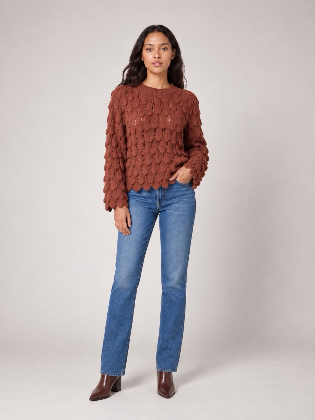 Textured Knit Jumper - Terracotta
