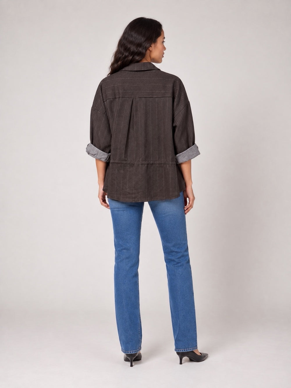 Textured Drawstring Utility Jacket - Chocolate (2)