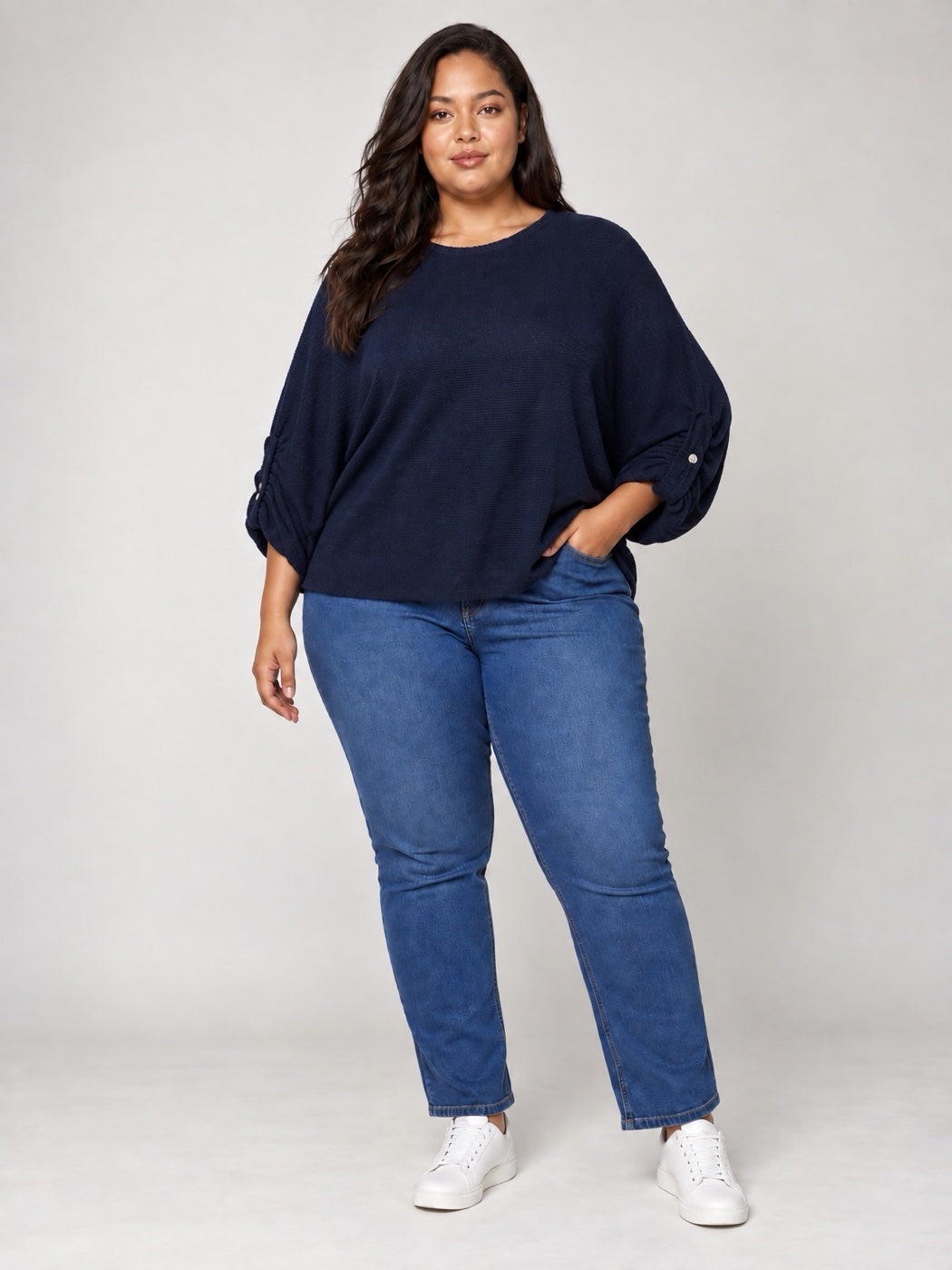 Balloon Sleeve soft knit Sweater - Navy