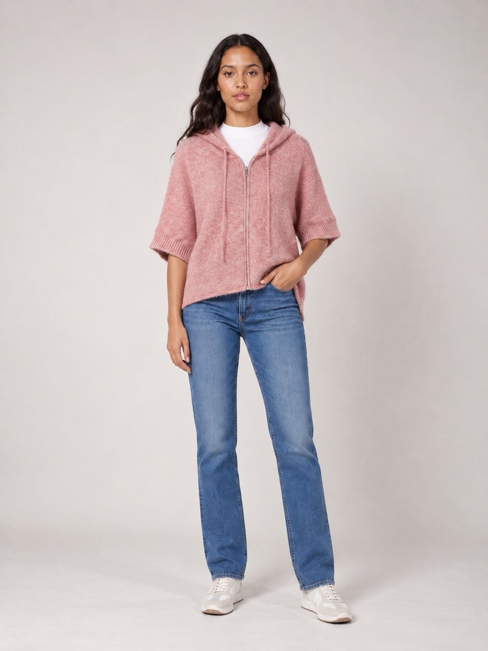 Short Sleeve Zip Hoodie - Blush