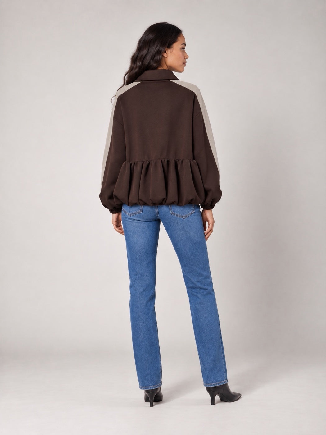 Bubble hem Zip Jacket - Chocolate (2)