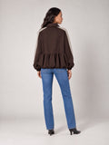 Bubble hem Zip Jacket - Chocolate (2)