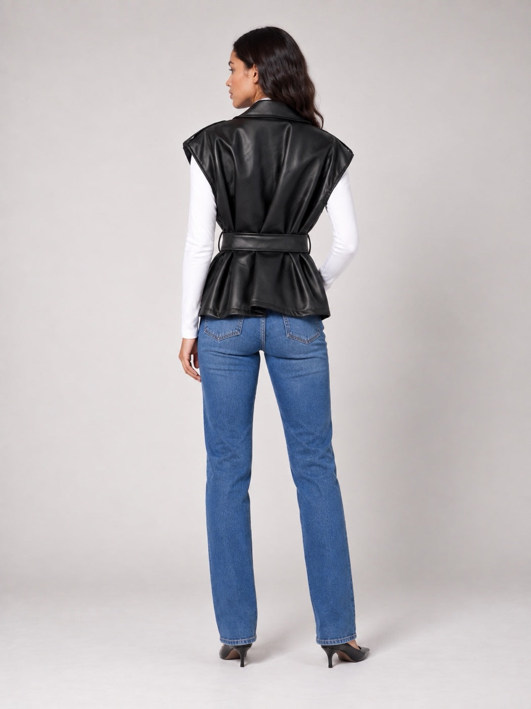 Sleeveless Tie Waist Vest - Black (2)