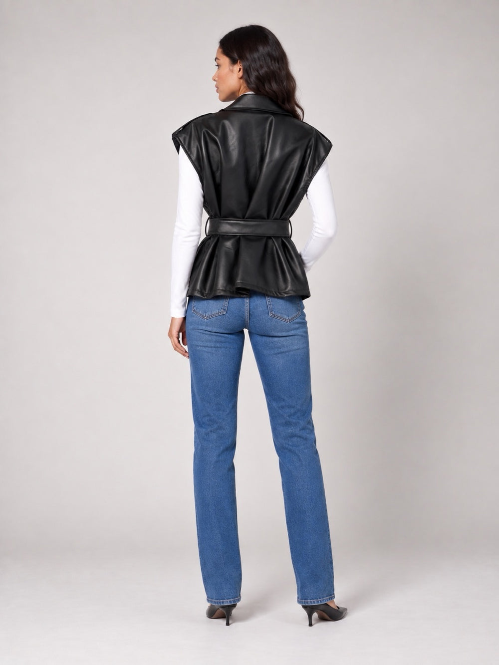 Sleeveless Tie Waist Vest - Black (2)
