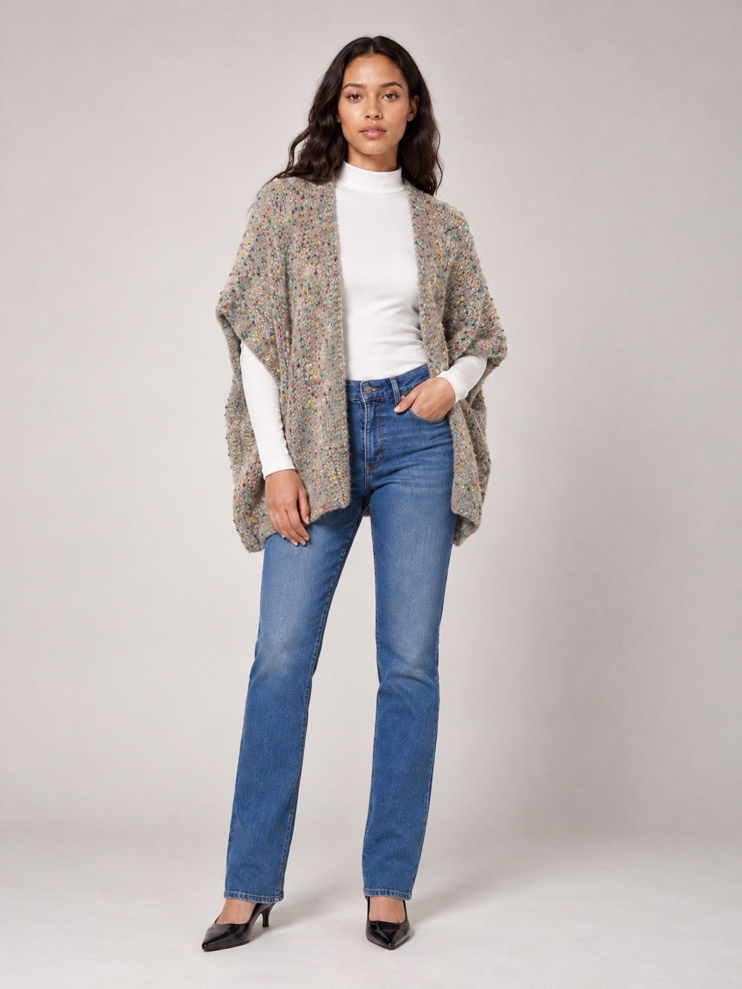 Popcorn Yarn Knit waistcoat  - Latte