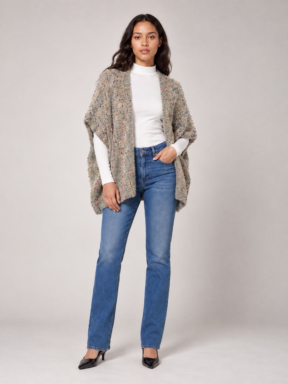 Popcorn Yarn Knit waistcoat  - Latte