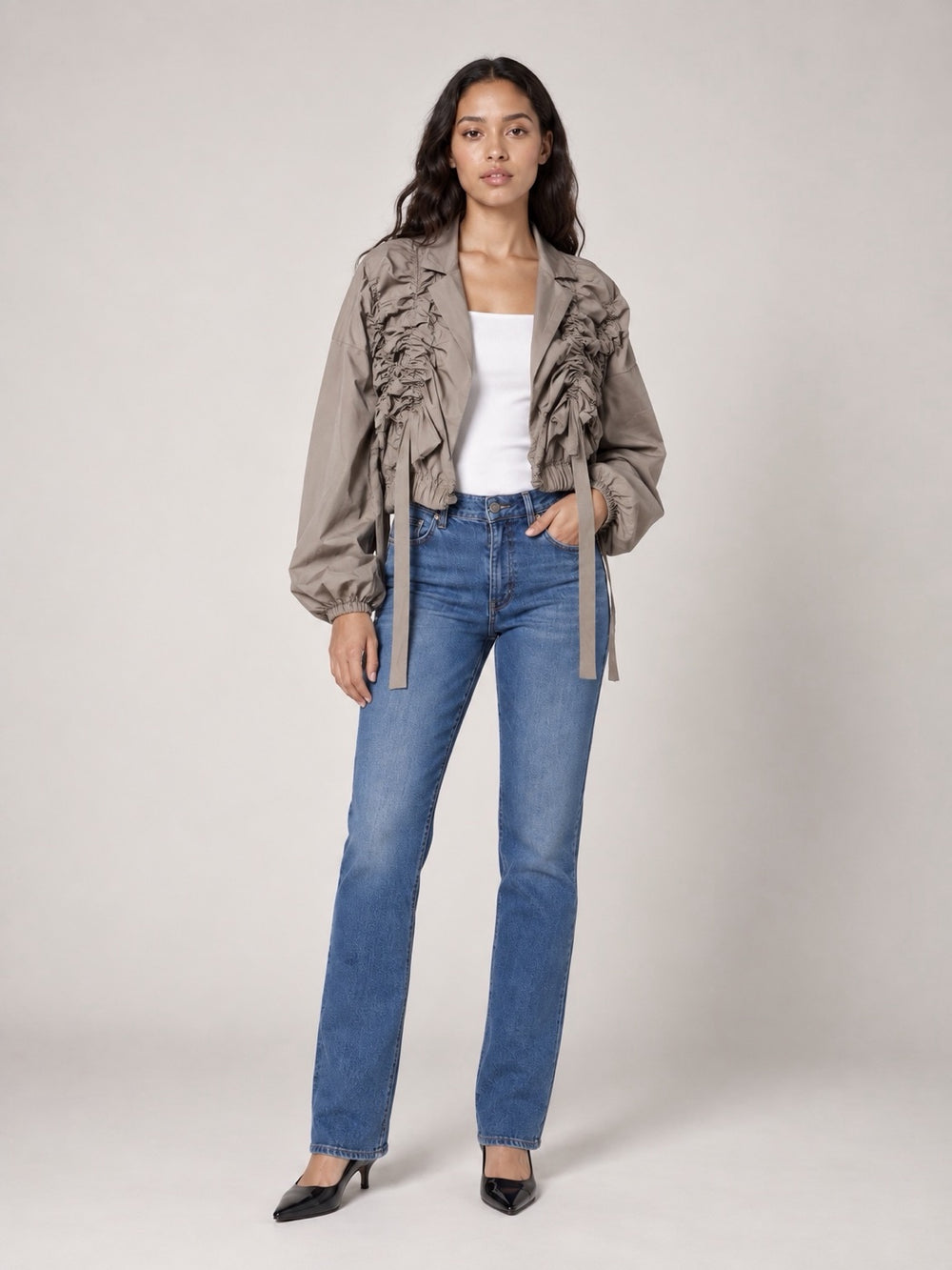 Sculptural Ruched Jacket - Stone