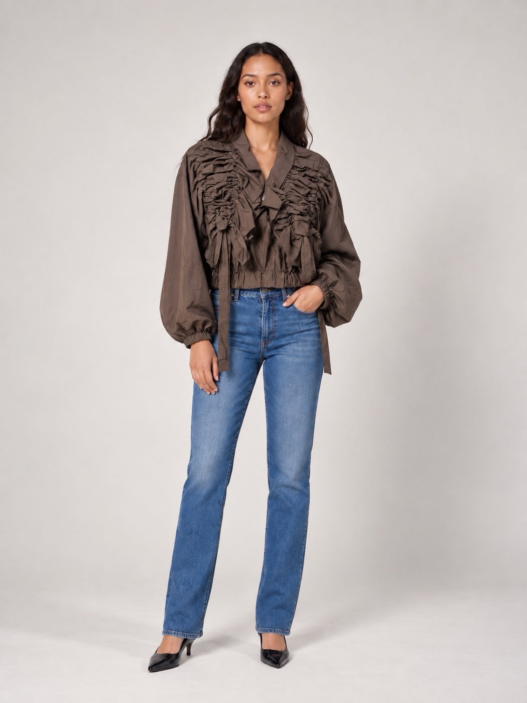 Sculptural Ruched Jacket - Mocha