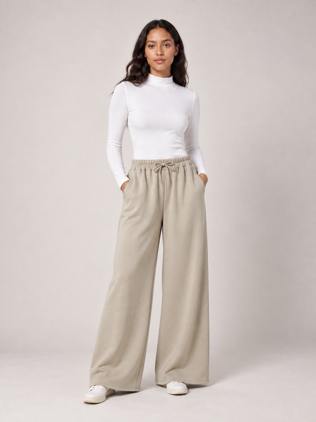 Wide-Leg Drawstring Trousers - Stone
