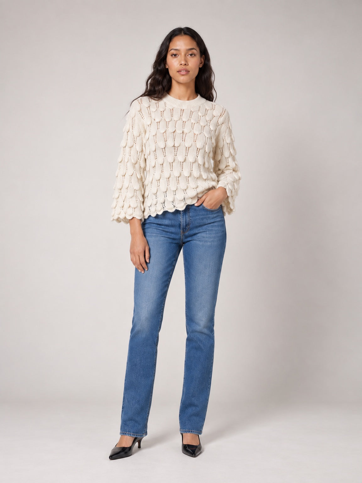 Textured Knit Jumper - Ecru
