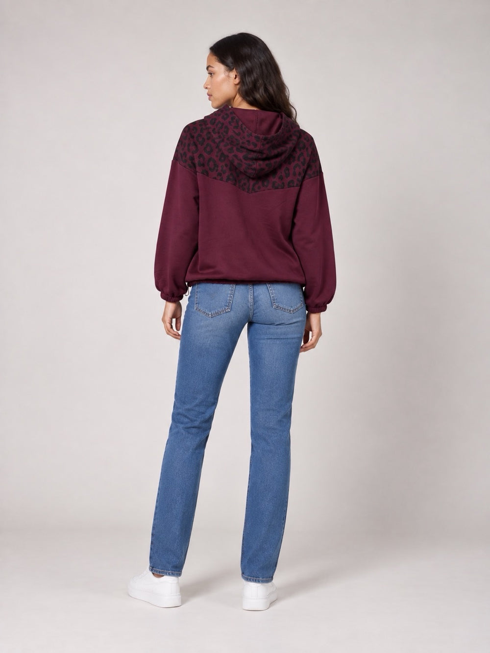 Leopard Print Quarter Zip Hoodie - Wine (2)