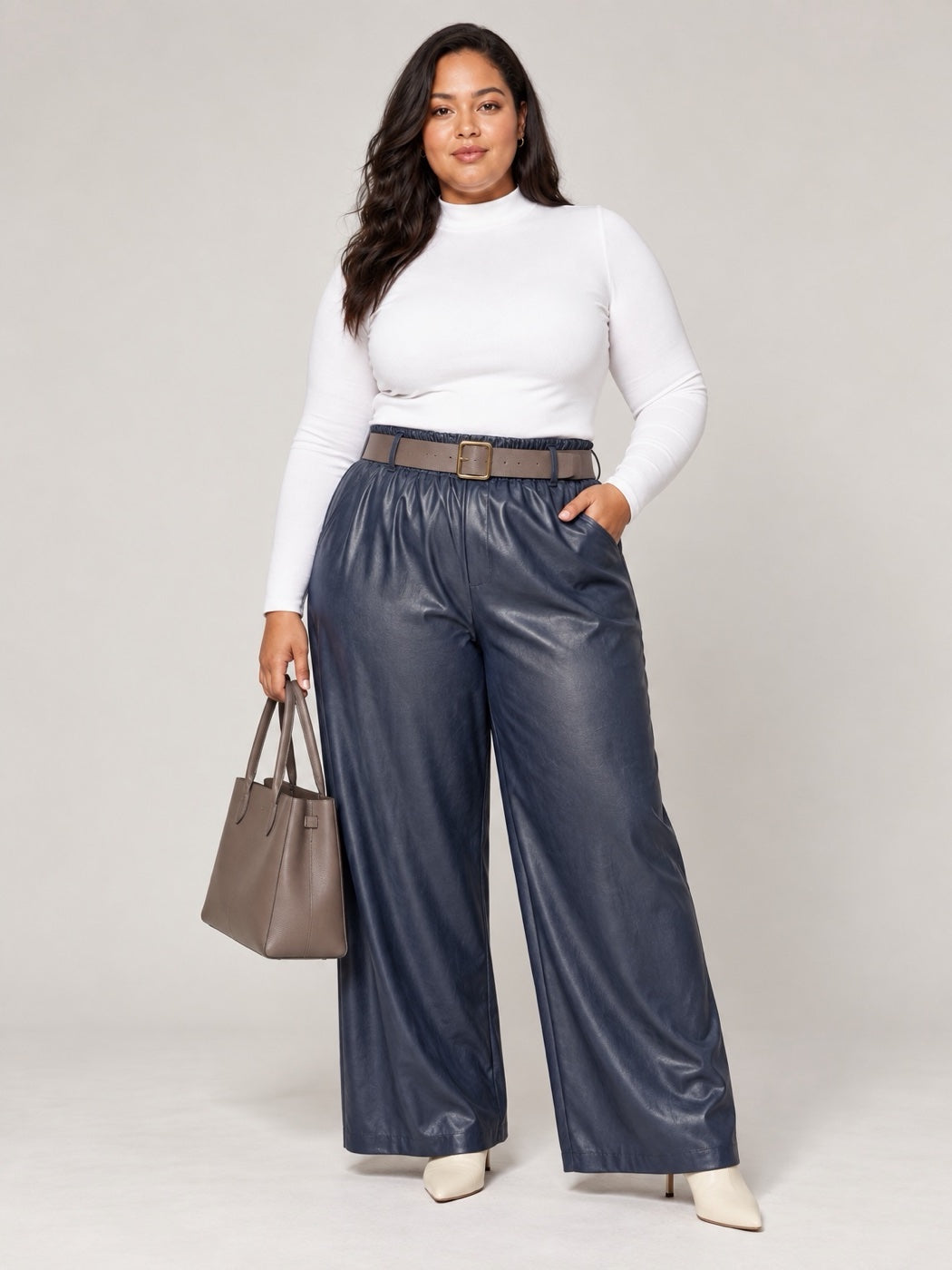 High-Waist Belted Wide-Leg Trousers - Navy