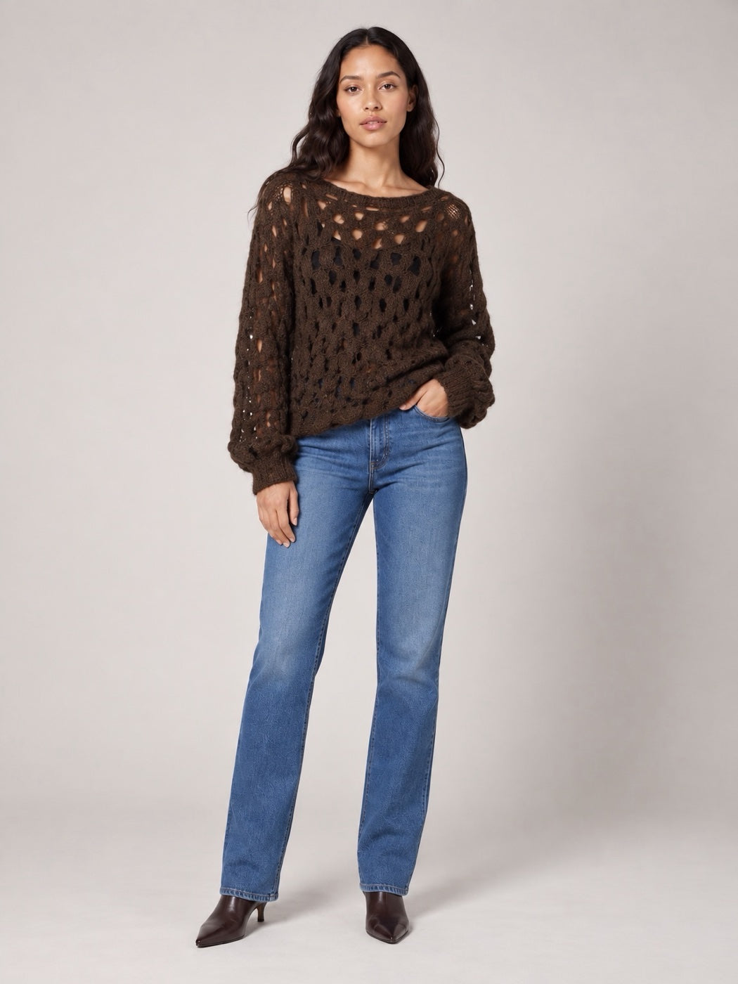 Openwork Knit Jumper - Chocolate