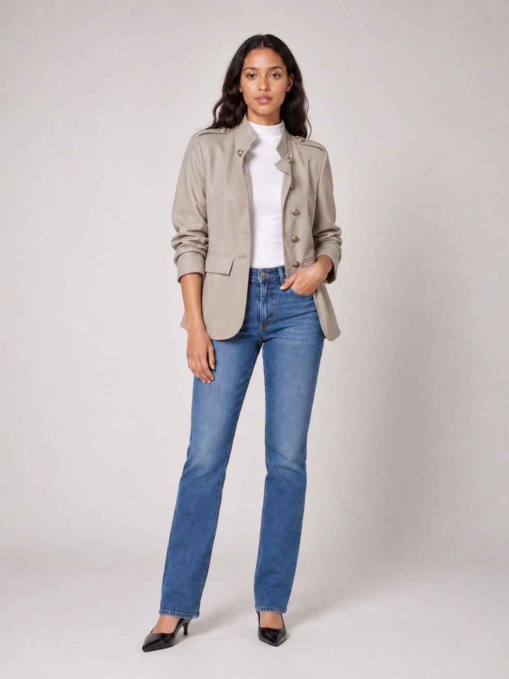 Military-Inspired Structured Jacket - Bone